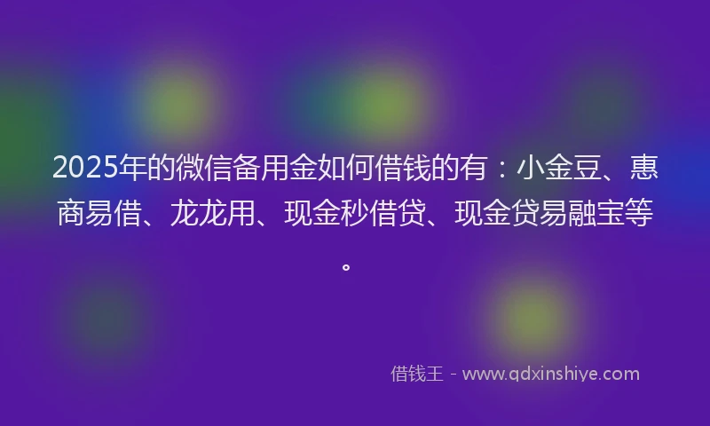 2025年的微信备用金如何借钱的有：小金豆、惠商易借、龙龙用、现金秒借贷、现金贷易融宝等。