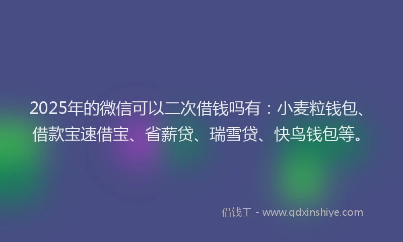 2025年的微信可以二次借钱吗有：小麦粒钱包、借款宝速借宝、省薪贷、瑞雪贷、快鸟钱包等。