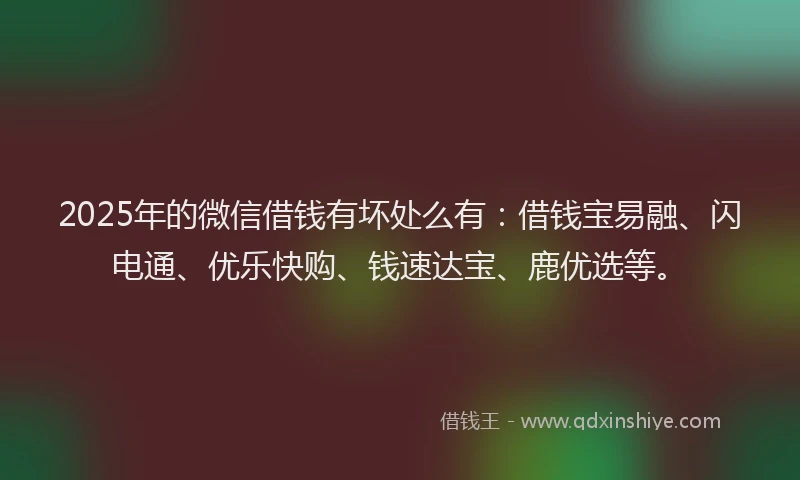 2025年的微信借钱有坏处么有：借钱宝易融、闪电通、优乐快购、钱速达宝、鹿优选等。