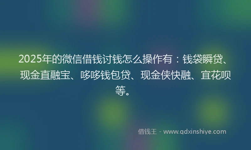 2025年的微信借钱讨钱怎么操作有：钱袋瞬贷、现金直融宝、哆哆钱包贷、现金侠快融、宜花呗等。