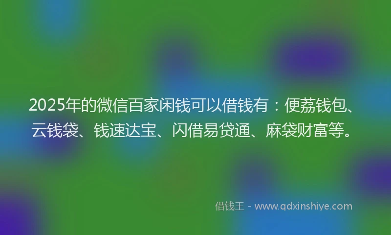 2025年的微信百家闲钱可以借钱有：便荔钱包、云钱袋、钱速达宝、闪借易贷通、麻袋财富等。