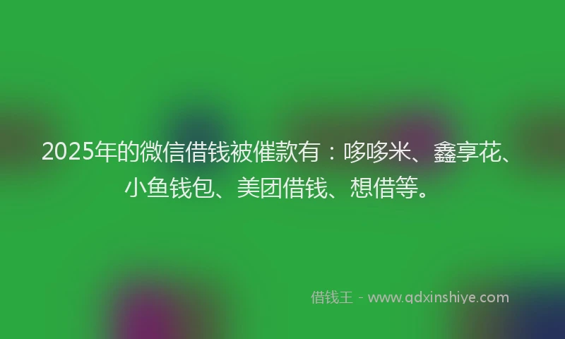 2025年的微信借钱被催款有：哆哆米、鑫享花、小鱼钱包、美团借钱、想借等。