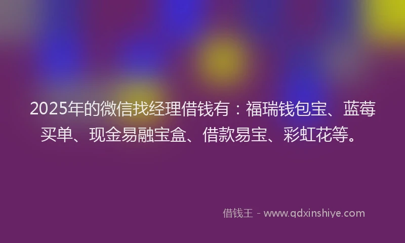 2025年的微信找经理借钱有：福瑞钱包宝、蓝莓买单、现金易融宝盒、借款易宝、彩虹花等。