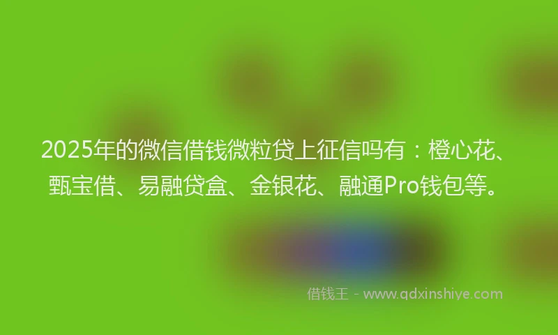 2025年的微信借钱微粒贷上征信吗有：橙心花、甄宝借、易融贷盒、金银花、融通Pro钱包等。