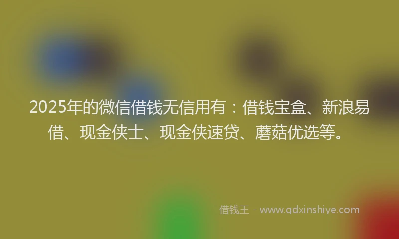 2025年的微信借钱无信用有：借钱宝盒、新浪易借、现金侠士、现金侠速贷、蘑菇优选等。