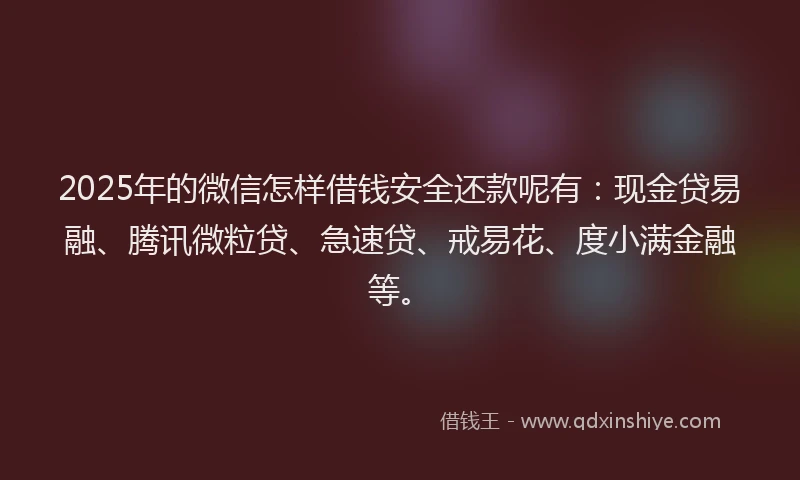 2025年的微信怎样借钱安全还款呢有：现金贷易融、腾讯微粒贷、急速贷、戒易花、度小满金融等。