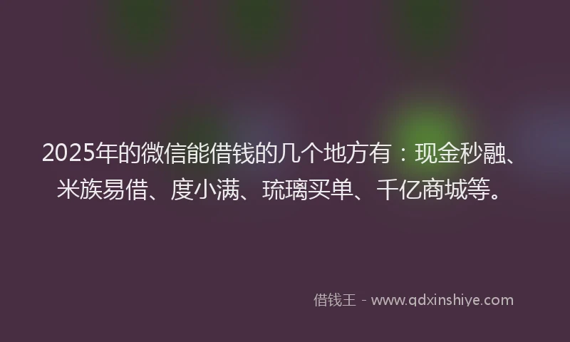 2025年的微信能借钱的几个地方有：现金秒融、米族易借、度小满、琉璃买单、千亿商城等。