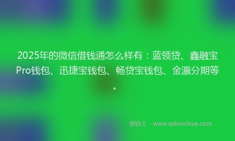 2025年的微信借钱通怎么样有：蓝领贷、鑫融宝Pro钱包、迅捷宝钱包、畅贷宝钱包、金瀛分期等。