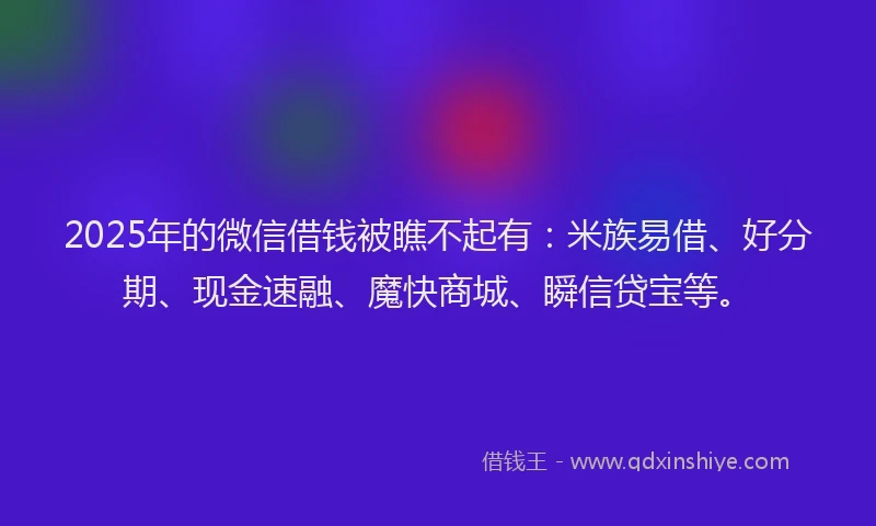 2025年的微信借钱被瞧不起有：米族易借、好分期、现金速融、魔快商城、瞬信贷宝等。