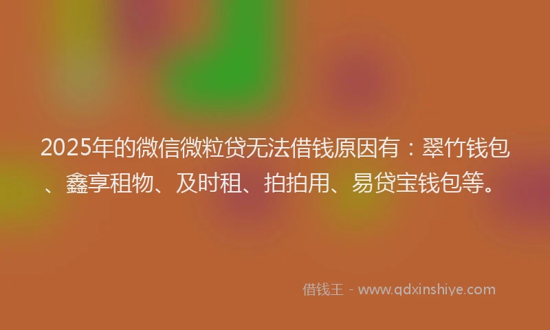 2025年的微信微粒贷无法借钱原因有：翠竹钱包、鑫享租物、及时租、拍拍用、易贷宝钱包等。