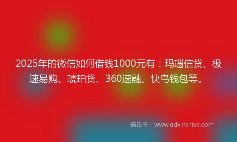 2025年的微信如何借钱1000元有：玛瑙信贷、极速易购、琥珀贷、360速融、快鸟钱包等。