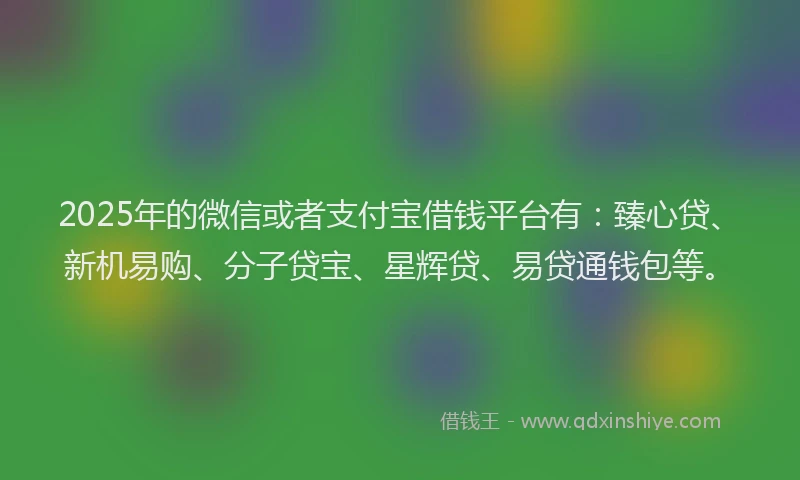 2025年的微信或者支付宝借钱平台有：臻心贷、新机易购、分子贷宝、星辉贷、易贷通钱包等。