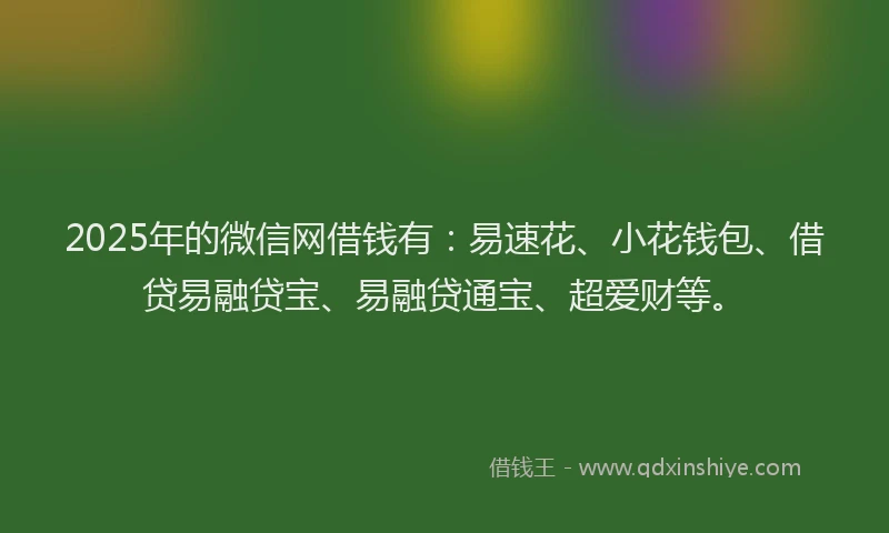 2025年的微信网借钱有：易速花、小花钱包、借贷易融贷宝、易融贷通宝、超爱财等。