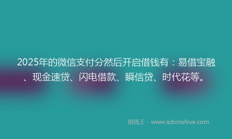 2025年的微信支付分然后开启借钱有：易借宝融、现金速贷、闪电借款、瞬信贷、时代花等。
