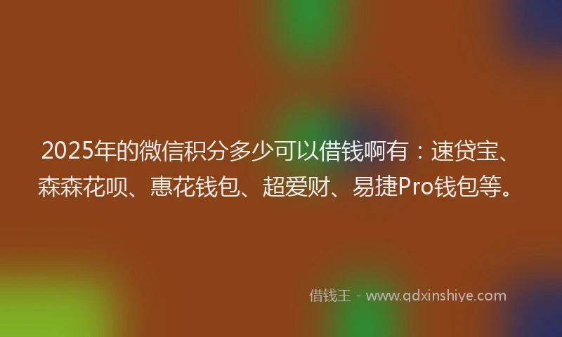2025年的微信积分多少可以借钱啊有：速贷宝、森森花呗、惠花钱包、超爱财、易捷Pro钱包等。