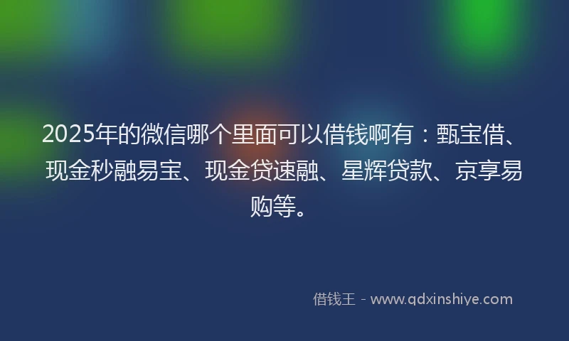 2025年的微信哪个里面可以借钱啊有：甄宝借、现金秒融易宝、现金贷速融、星辉贷款、京享易购等。
