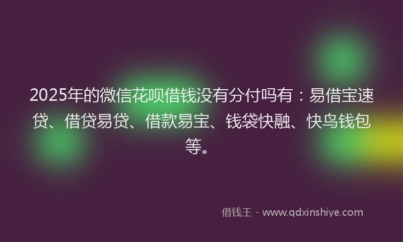 2025年的微信花呗借钱没有分付吗有：易借宝速贷、借贷易贷、借款易宝、钱袋快融、快鸟钱包等。