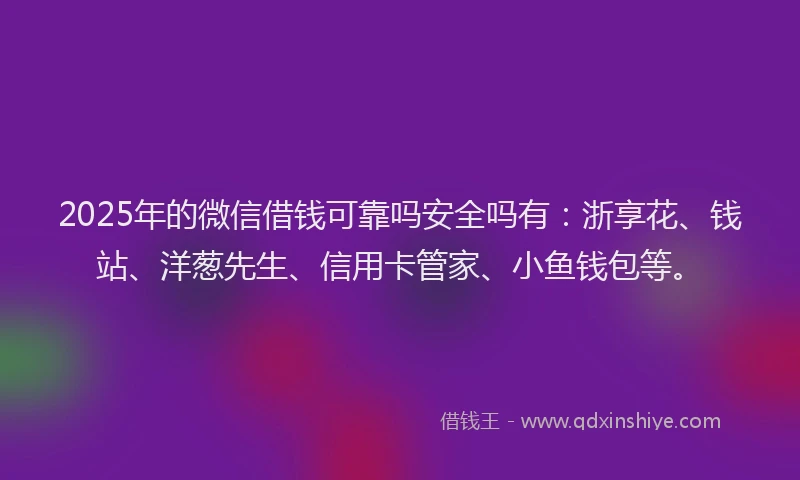 2025年的微信借钱可靠吗安全吗有：浙享花、钱站、洋葱先生、信用卡管家、小鱼钱包等。
