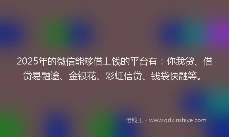 2025年的微信能够借上钱的平台有：你我贷、借贷易融途、金银花、彩虹信贷、钱袋快融等。