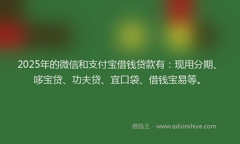 2025年的微信和支付宝借钱贷款有：现用分期、哆宝贷、功夫贷、宜口袋、借钱宝易等。