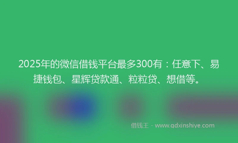 2025年的微信借钱平台最多300有：任意下、易捷钱包、星辉贷款通、粒粒贷、想借等。