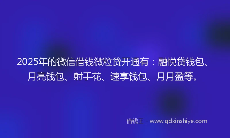 2025年的微信借钱微粒贷开通有：融悦贷钱包、月亮钱包、射手花、速享钱包、月月盈等。