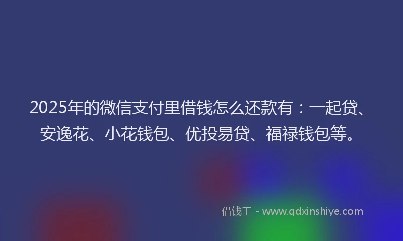 2025年的微信支付里借钱怎么还款有：一起贷、安逸花、小花钱包、优投易贷、福禄钱包等。
