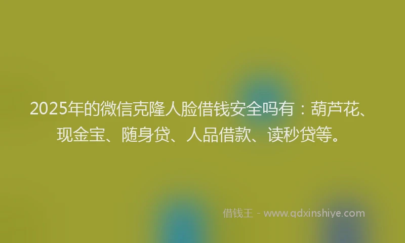 2025年的微信克隆人脸借钱安全吗有：葫芦花、现金宝、随身贷、人品借款、读秒贷等。