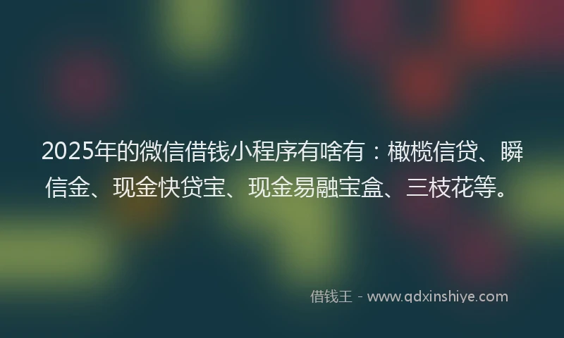2025年的微信借钱小程序有啥有：橄榄信贷、瞬信金、现金快贷宝、现金易融宝盒、三枝花等。