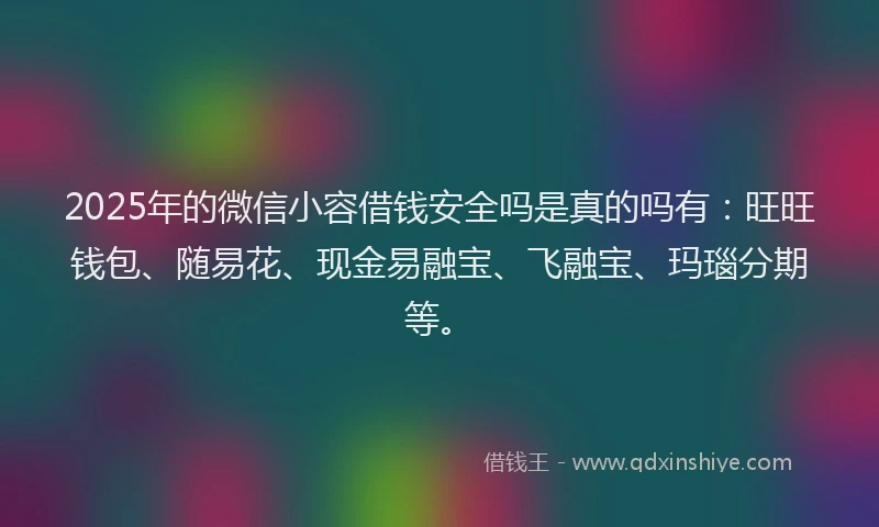 2025年的微信小容借钱安全吗是真的吗有：旺旺钱包、随易花、现金易融宝、飞融宝、玛瑙分期等。