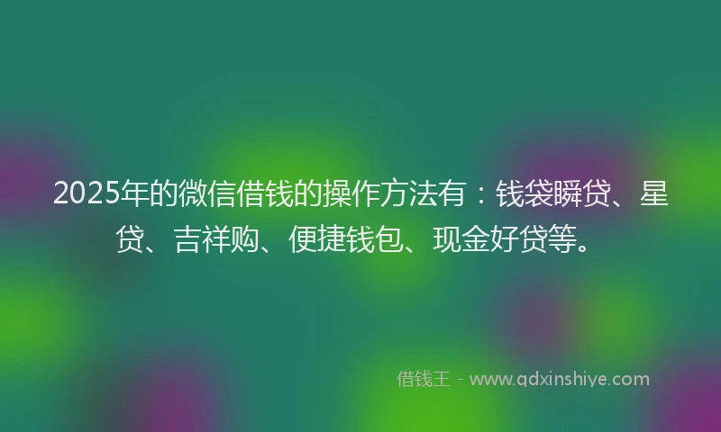 2025年的微信借钱的操作方法有：钱袋瞬贷、星贷、吉祥购、便捷钱包、现金好贷等。