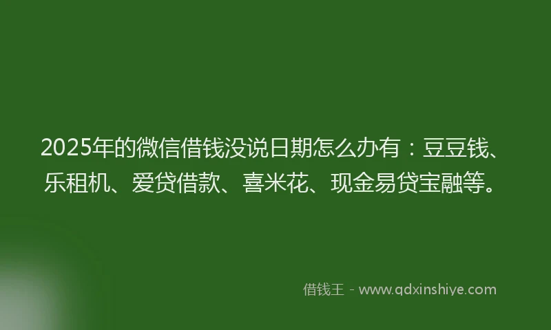 2025年的微信借钱没说日期怎么办有：豆豆钱、乐租机、爱贷借款、喜米花、现金易贷宝融等。