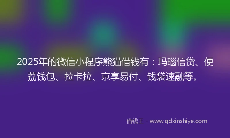 2025年的微信小程序熊猫借钱有：玛瑙信贷、便荔钱包、拉卡拉、京享易付、钱袋速融等。