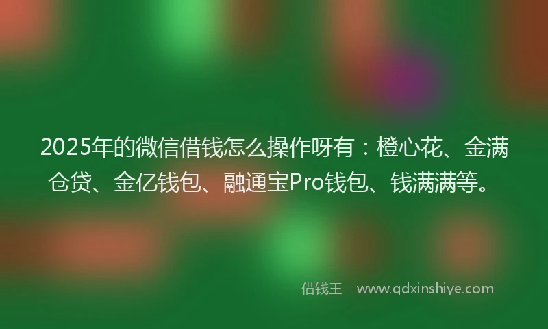 2025年的微信借钱怎么操作呀有：橙心花、金满仓贷、金亿钱包、融通宝Pro钱包、钱满满等。