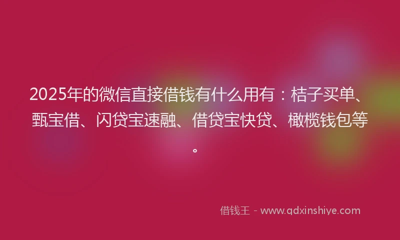 2025年的微信直接借钱有什么用有：桔子买单、甄宝借、闪贷宝速融、借贷宝快贷、橄榄钱包等。