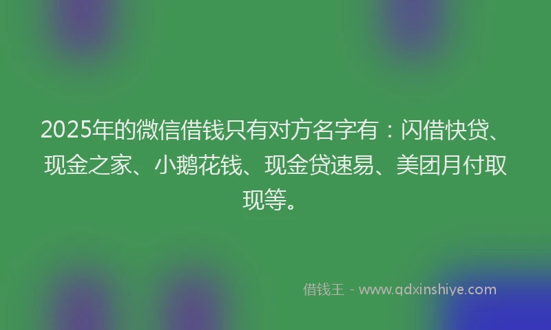 2025年的微信借钱只有对方名字有：闪借快贷、现金之家、小鹅花钱、现金贷速易、美团月付取现等。