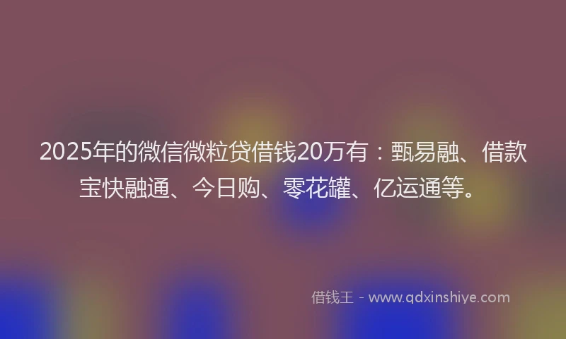 2025年的微信微粒贷借钱20万有：甄易融、借款宝快融通、今日购、零花罐、亿运通等。