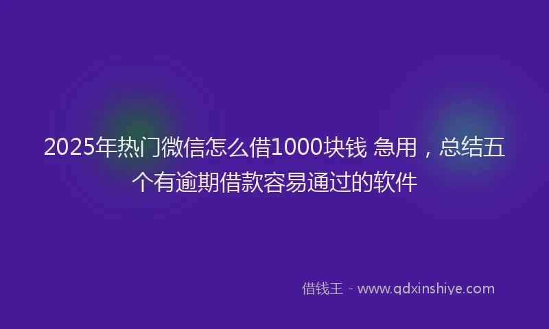 2025年热门微信怎么借1000块钱 急用，总结五个有逾期借款容易通过的软件
