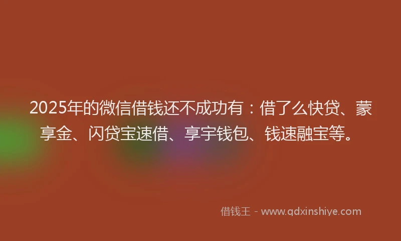 2025年的微信借钱还不成功有：借了么快贷、蒙享金、闪贷宝速借、享宇钱包、钱速融宝等。
