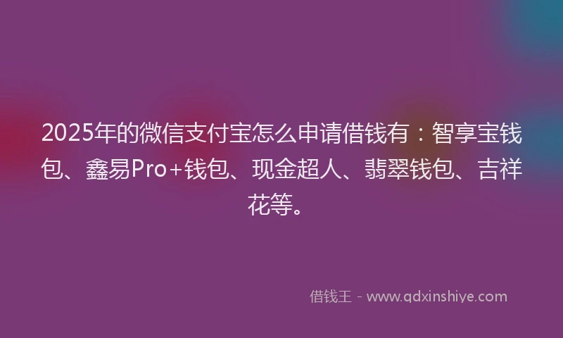 2025年的微信支付宝怎么申请借钱有：智享宝钱包、鑫易Pro+钱包、现金超人、翡翠钱包、吉祥花等。