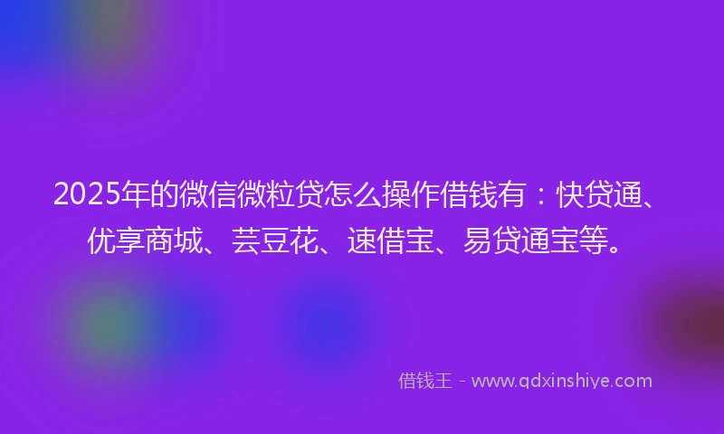2025年的微信微粒贷怎么操作借钱有：快贷通、优享商城、芸豆花、速借宝、易贷通宝等。