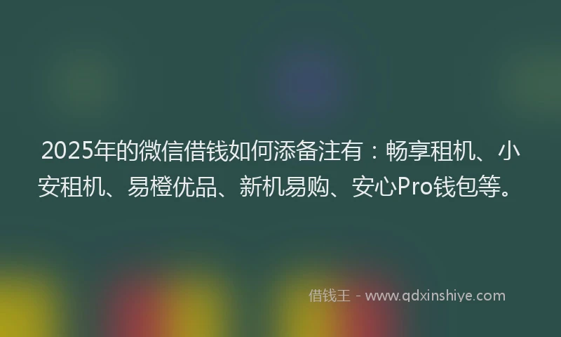 2025年的微信借钱如何添备注有：畅享租机、小安租机、易橙优品、新机易购、安心Pro钱包等。