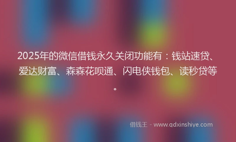 2025年的微信借钱永久关闭功能有：钱站速贷、爱达财富、森森花呗通、闪电侠钱包、读秒贷等。