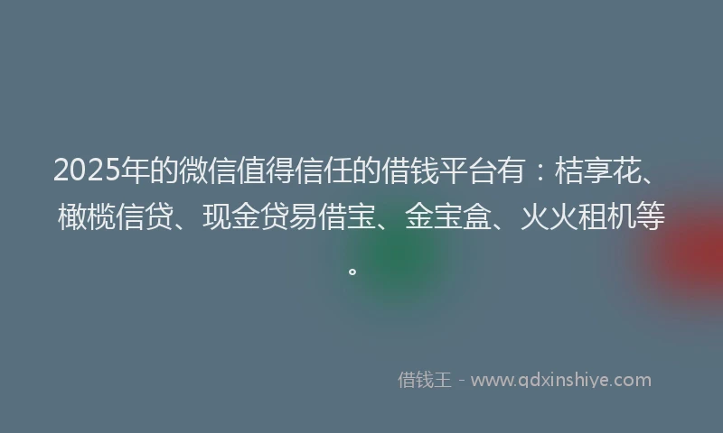 2025年的微信值得信任的借钱平台有：桔享花、橄榄信贷、现金贷易借宝、金宝盒、火火租机等。
