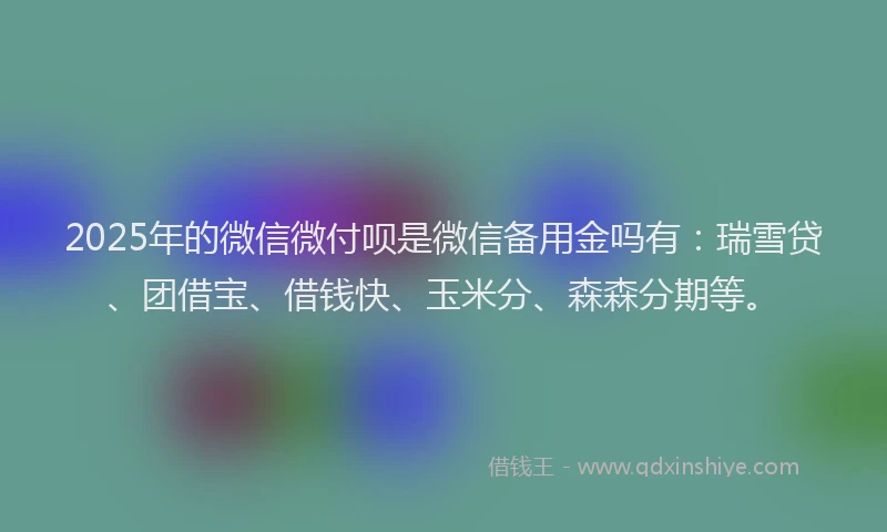 2025年的微信微付呗是微信备用金吗有：瑞雪贷、团借宝、借钱快、玉米分、森森分期等。