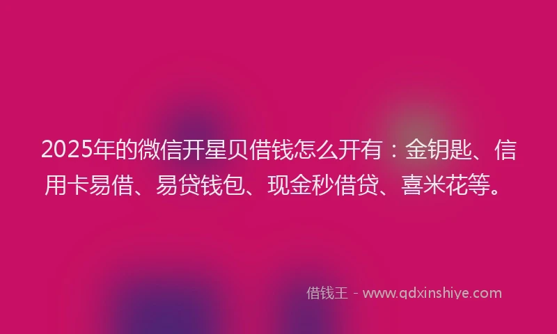 2025年的微信开星贝借钱怎么开有：金钥匙、信用卡易借、易贷钱包、现金秒借贷、喜米花等。