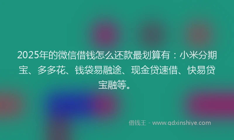 2025年的微信借钱怎么还款最划算有：小米分期宝、多多花、钱袋易融途、现金贷速借、快易贷宝融等。