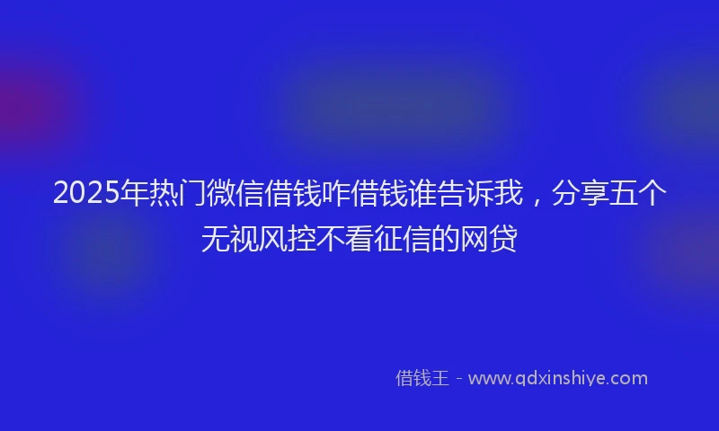 2025年热门微信借钱咋借钱谁告诉我，分享五个无视风控不看征信的网贷