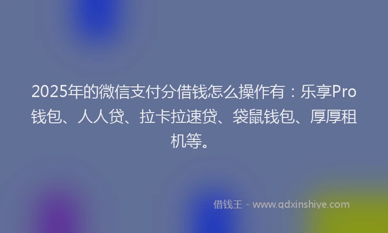 2025年的微信支付分借钱怎么操作有：乐享Pro钱包、人人贷、拉卡拉速贷、袋鼠钱包、厚厚租机等。