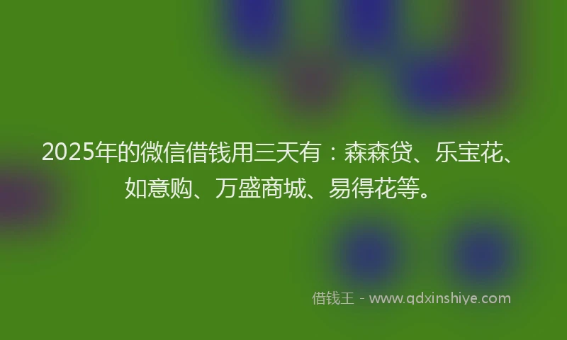 2025年的微信借钱用三天有：森森贷、乐宝花、如意购、万盛商城、易得花等。